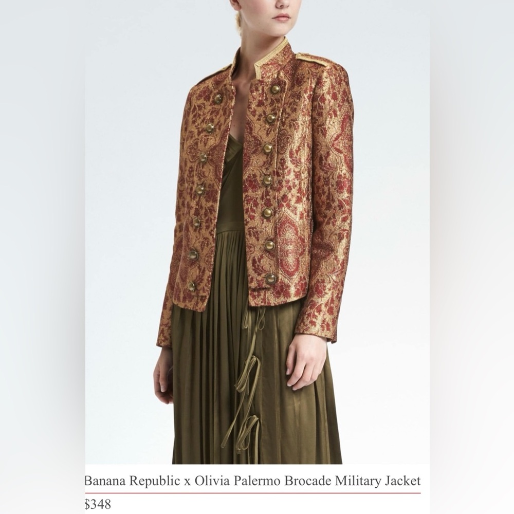 Metallic Paisley Brocade Military Jacket - Gold - Picture 3 of 5